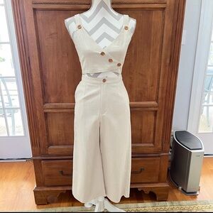 Blue Blush Cream Two-Piece Wide-Leg Jumpsuit Set with Button Accents